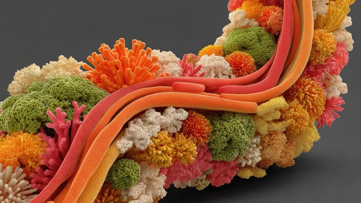 Composizione vivace ispirata al corallo che illustra una struttura complessa con texture lussureggianti e colori diversi in una forma organica con rendering meraviglioso