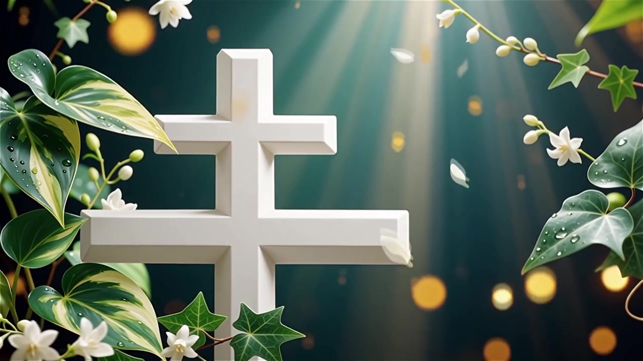 Nền thờ phượng Thánh giá Kitô giáo với ánh sáng thiên đường