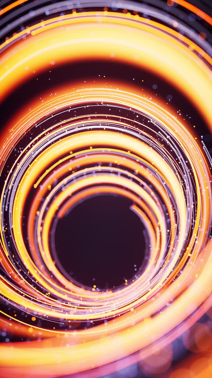 Rotating glowing vortex lines and particles background, 3d rendering.