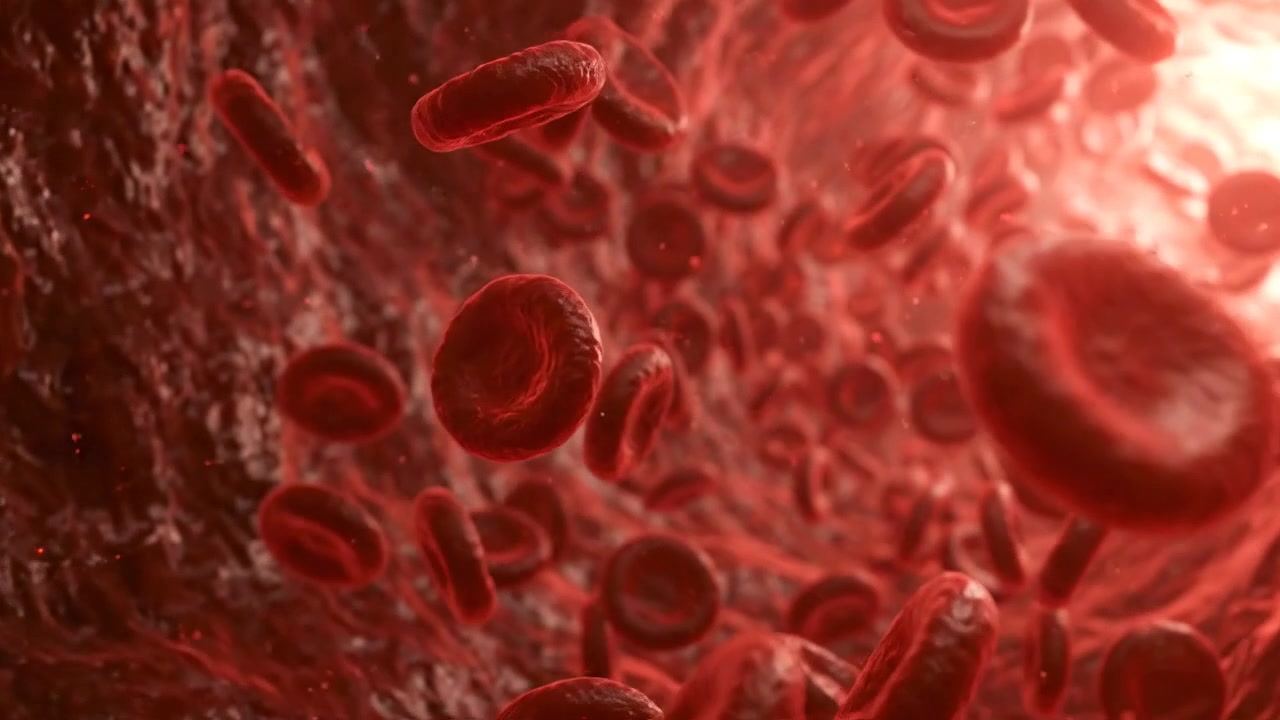 Red Blood Cells Moving Through a Microscopic Bloodstream Visualization