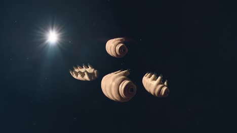 several tardigrades floating in the depths of space