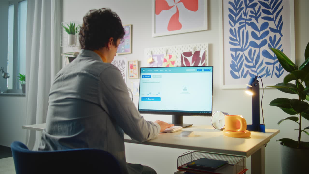 집에서 컴퓨터로 일하는 사람