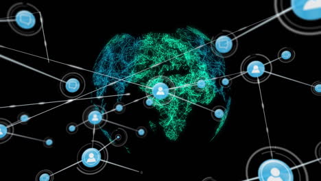 network of digital icons against globe of network of connections