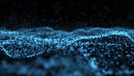 abstract digital transformation blue color wave particles dancing motion on black background abstract background. cyber futuristics technology backdrop concept. 4k footage video. seamless looping