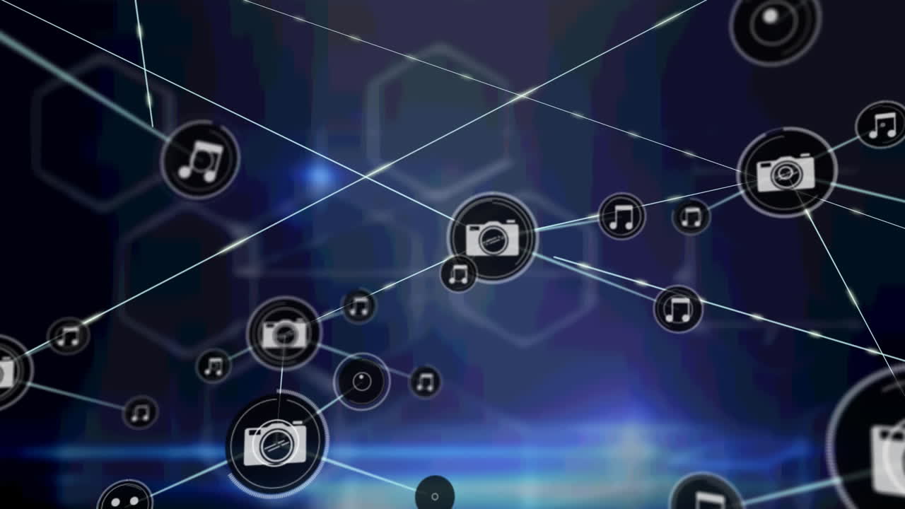 블루 스크린 위의 아이콘으로 연결 네트워크의 애니메이션