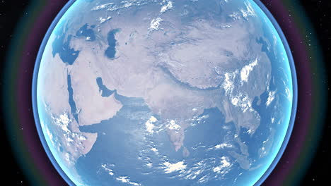 View-of-Earth-from-space-showcasing-Asia,-with-clear-skies-and-vibrant-colors,-aerial-view