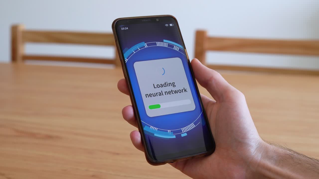 Loading neural network on your smartphone. Concept of working with AI