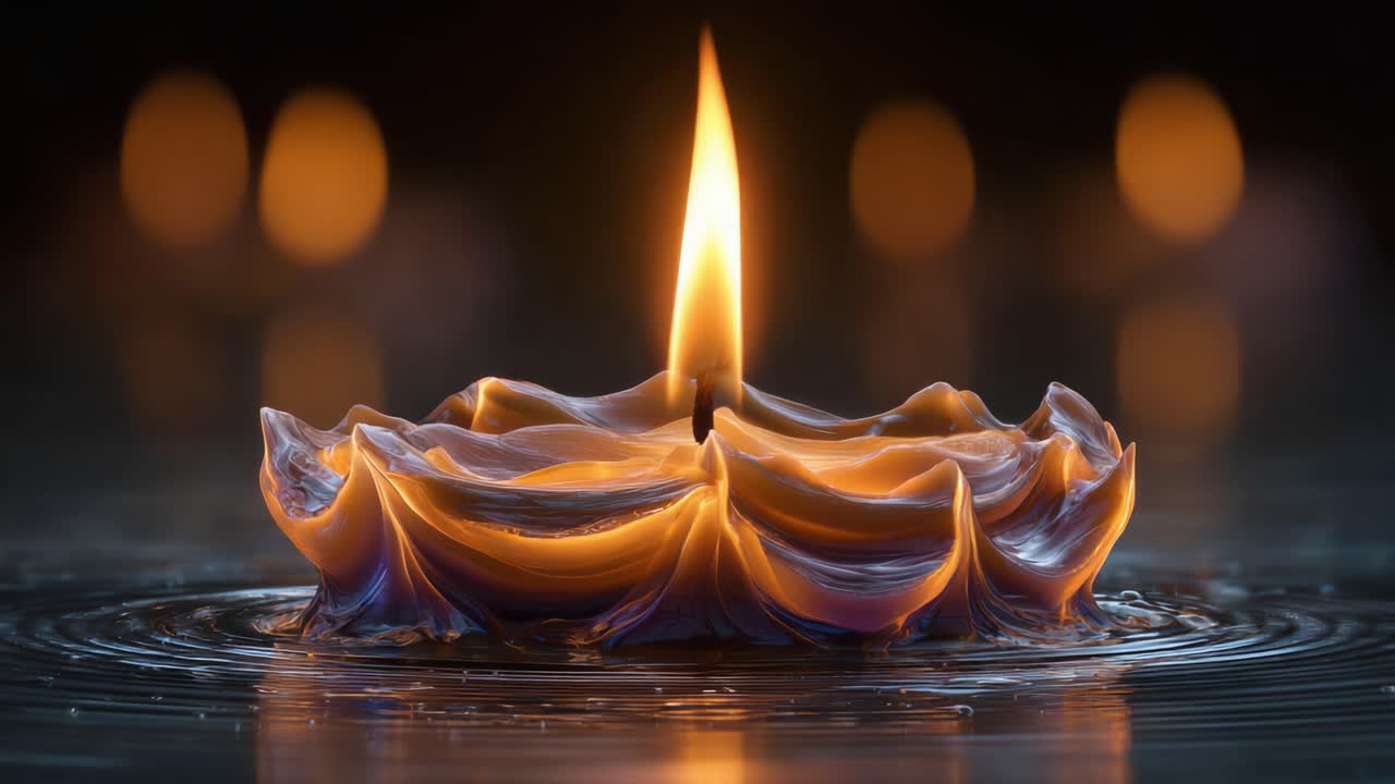 A Captivating Close-Up of a Candle Flame with a Reflective Surface and Soft Background Bokeh Creating a Serene Atmosphere of Warmth and Tranquility