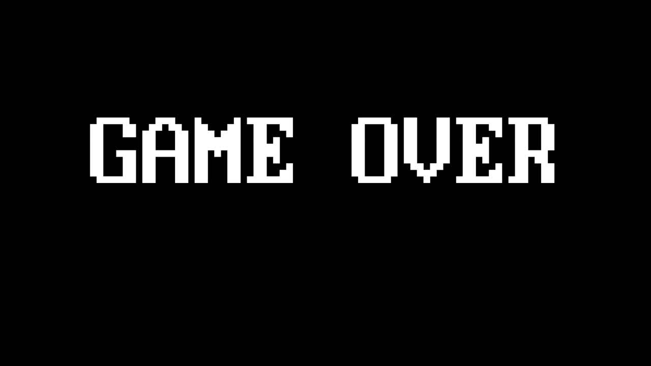 Pixel Screen message displays GAME OVER after letter spin animation