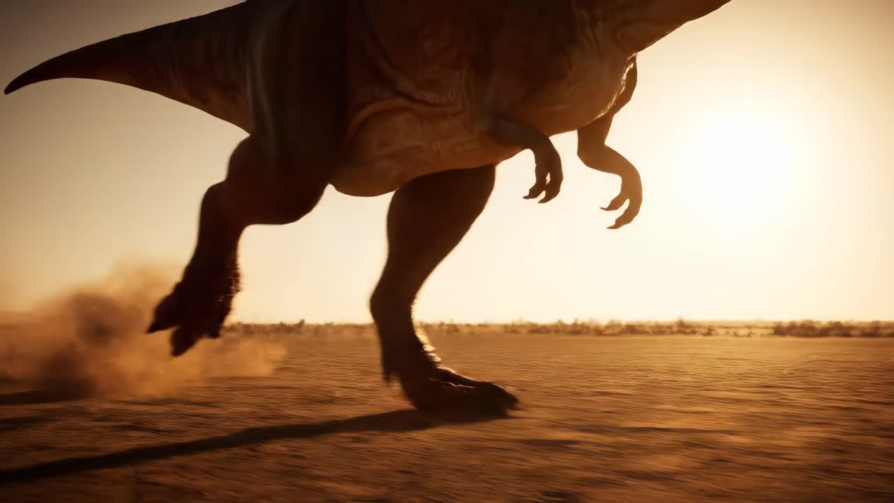 Dinosaur Running in the Desert at Sunset