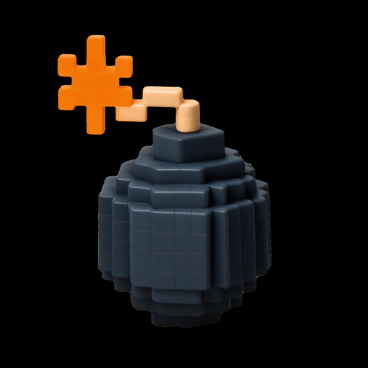 Pixelated explosive 3D art animation isolated asset, transparent 4K video, alpha channel, ProRes
