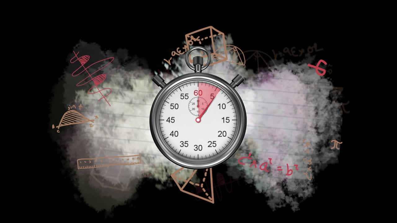 검은색 배경에 수학적 방정식에 맞춰 틱하는 스워치