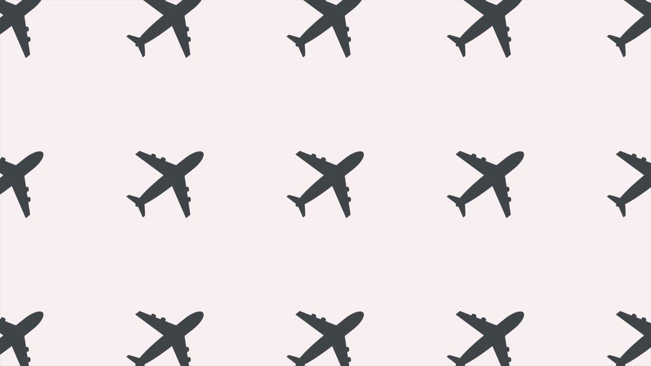 patrón sin costuras animado con icono de aeronave civil. símbolo de avión. ornamento para la decoración de fondo. elemento de diseño. video 4k