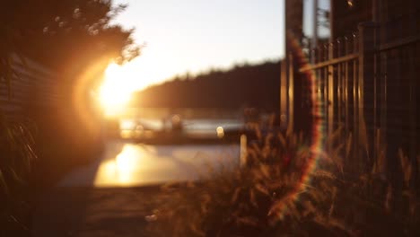 Schiebeaufnahme-Bei-Sonnenuntergang-Im-Hinterhof-Des-Hauses-Mit-Blendenfleck