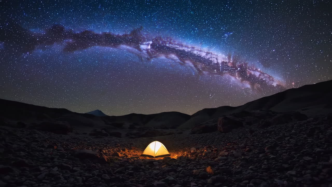 Lone Tent Under a Breathtaking Milky Way Night Sky