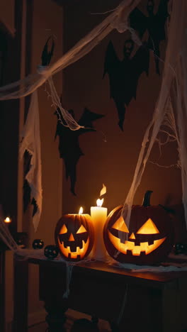 spooky halloween jack-o'-lanterns and decorations
