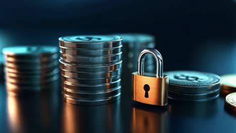 financial security with coins and padlock