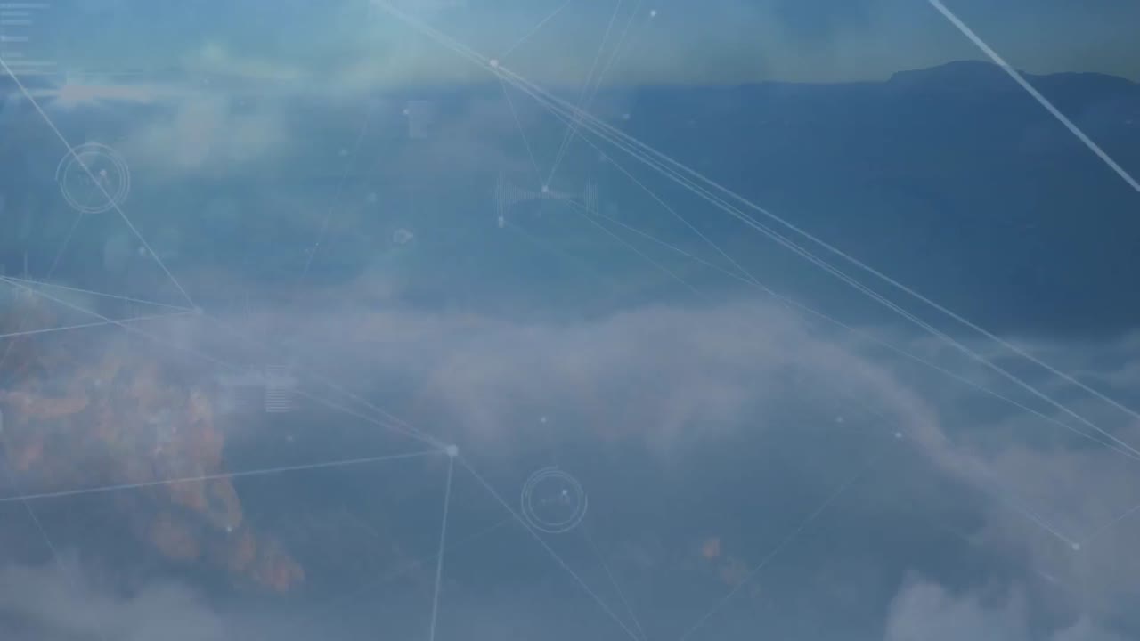 animación de la red de conexiones sobre nubes en segundo plano