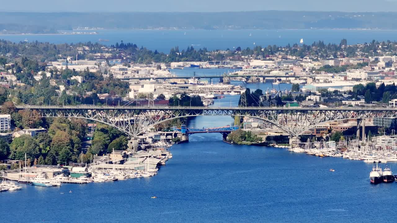 Cantilever And Truss Bridge Of George Washington Memorial Bridge In Seattle, Washington, United States. Wide Shot