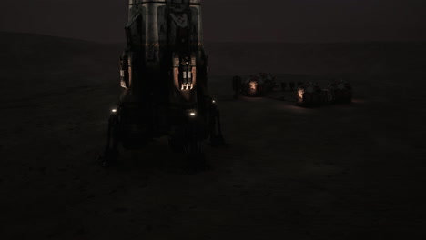 mars colony lit at night highlighting advanced tech and habitat