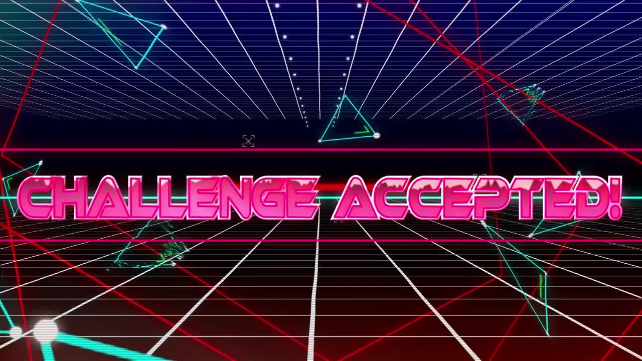 어두운 배경에 기하학적 모양 위에 도전 받아들여진 텍스트의 애니메이션