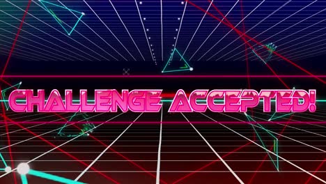 animation of challange accepted text over geometrical shapes on dark background