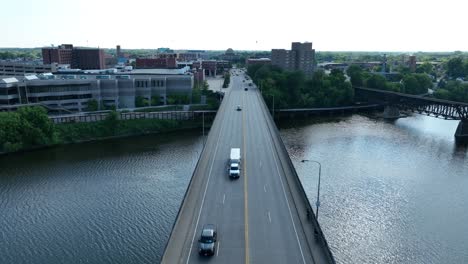 Highway-bridge-over-Mississippi-River-towards-Saint-Cloud,-MN