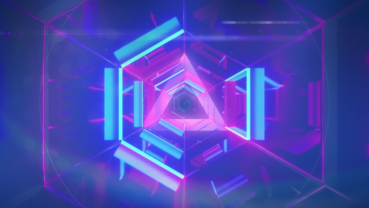 Animation of shapes moving over digital tunnel