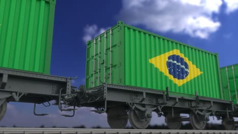 contenedores con la bandera de brasil. transporte ferroviario. bucle sin costuras 4k