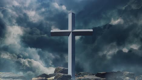 crucifix against the background of dark clouds and thunderstorm