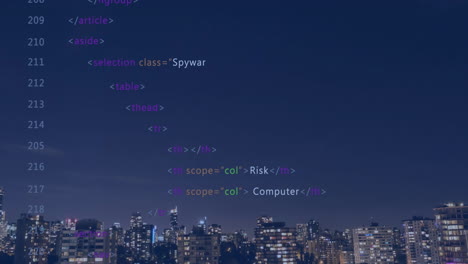 Animation of statistics and digital data processing over cityscape