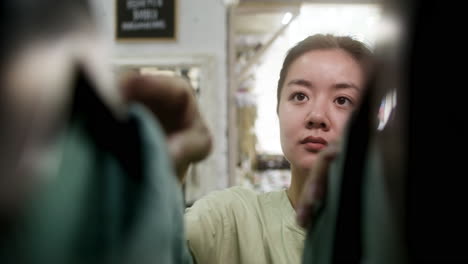 close up view of asian woman in a store