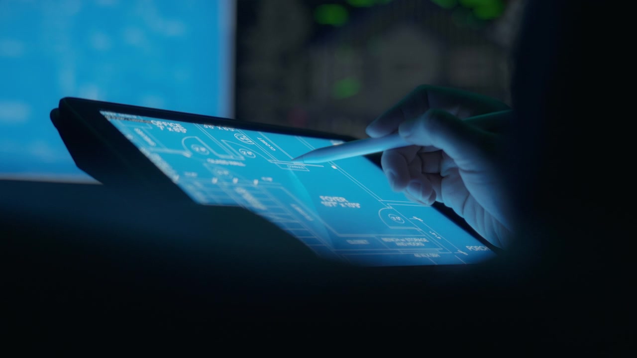 Architect drafting blueprints on a tablet