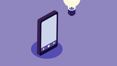 teléfono inteligente con bombilla, ilustración isométrica
