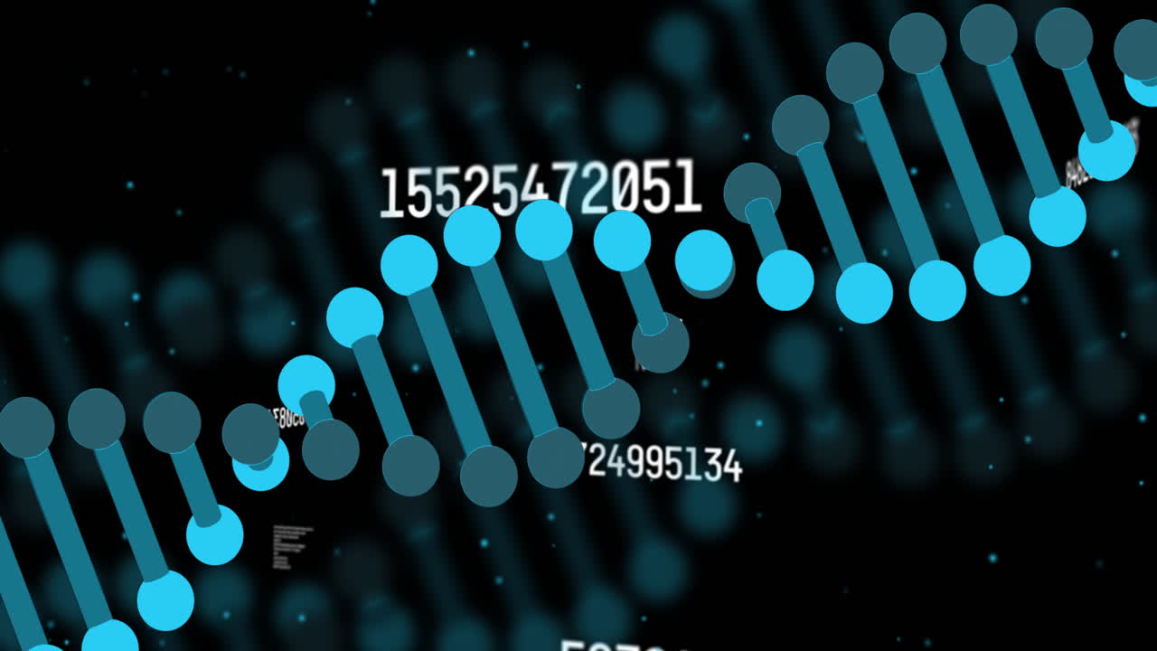 Processing scientific data, DNA strand intertwining with binary coding in animation