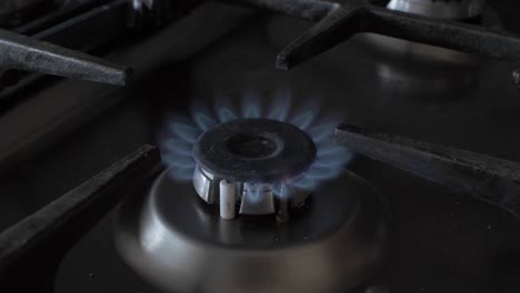 blue flames of a gas from small ring on a gas cooker