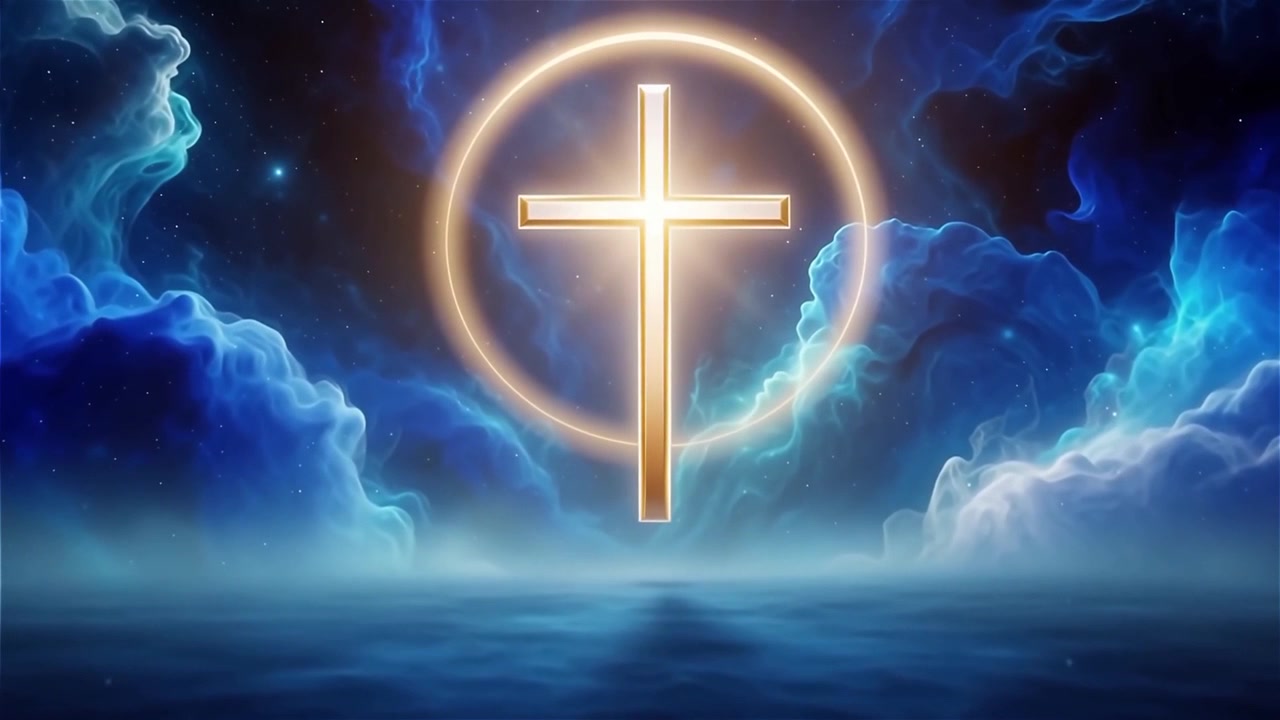 Croce Cristiana Luce Celestiale Sfondo per il Culto.