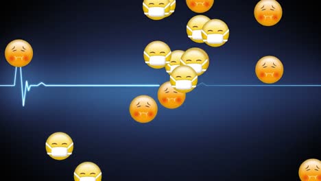 animation of a group of emojis flying on a blue background.