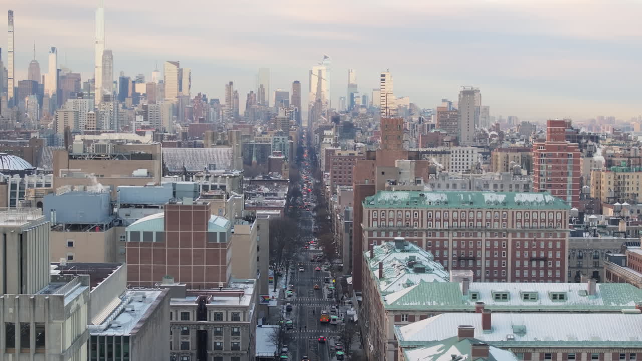 Aerial view of Upper West Side Manhattan. Shot on an overcast winter morning.