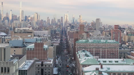 aerial view of upper west side manhattan. shot on an overcast winter morning.