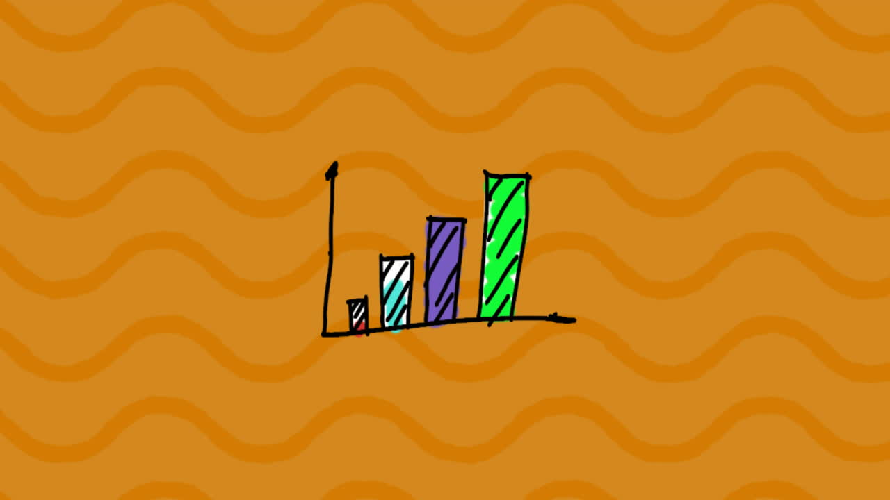 Animation of statistics with waves on orange background