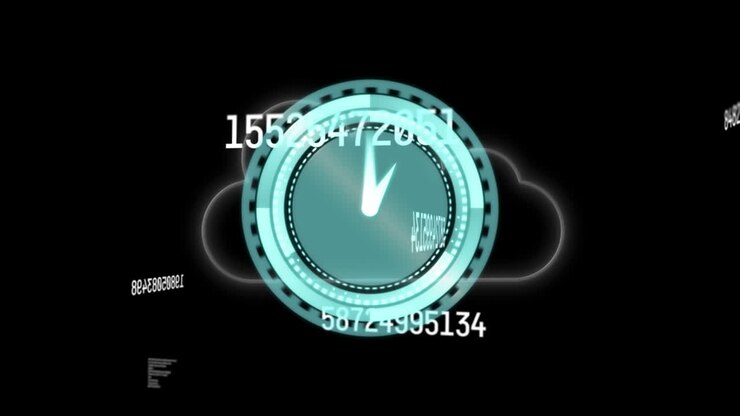 Animation of clock moving and cloud on black background