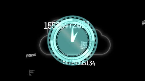 animación de reloj en movimiento y nube sobre fondo negro