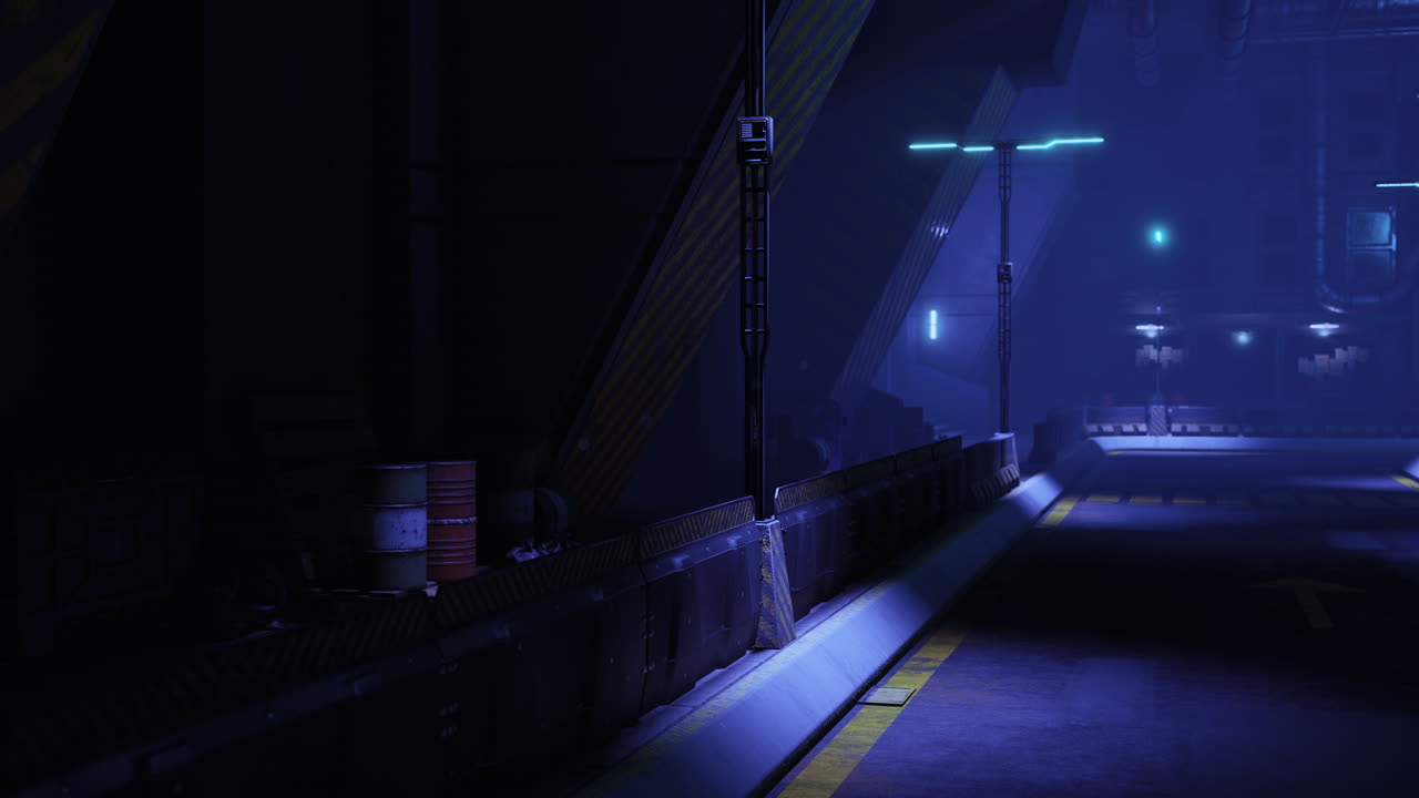 어두운 곳에서 네온 빛을 비추고