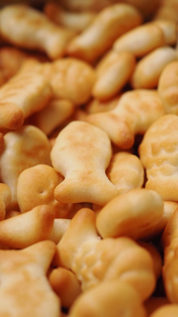 Close-Up of Golden Fish-Shaped Crackers