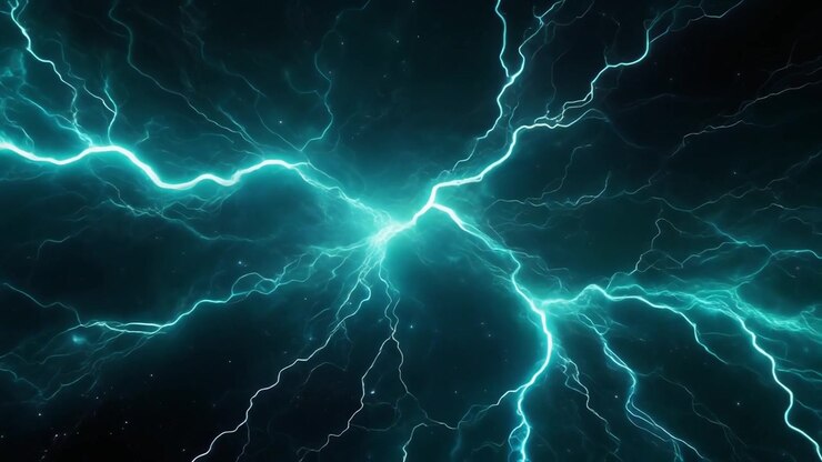 Sfondo astratto di fulmini elettrici ciano luminosi