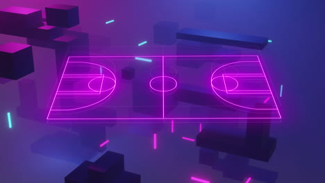 animación de un campo de deportes de videojuegos sobre un fondo púrpura