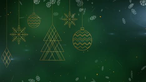 animación de la nieve cayendo sobre las decoraciones de navidad