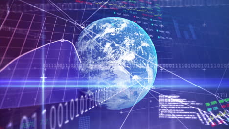 animation of financial data processing with binary coding and globe