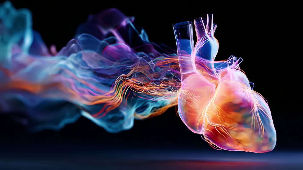 A Fascinating Visual Representation of a Heart in Motion: Explore the Dynamic Flow of Colorful Energy and Life Surrounding the Organs, Pulsating with Vibrant Colors and Light